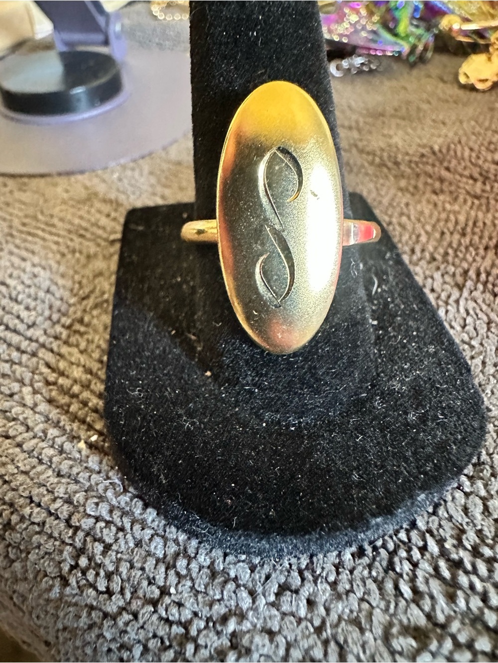 Oval Initial 'S' Gold-Plated Ring